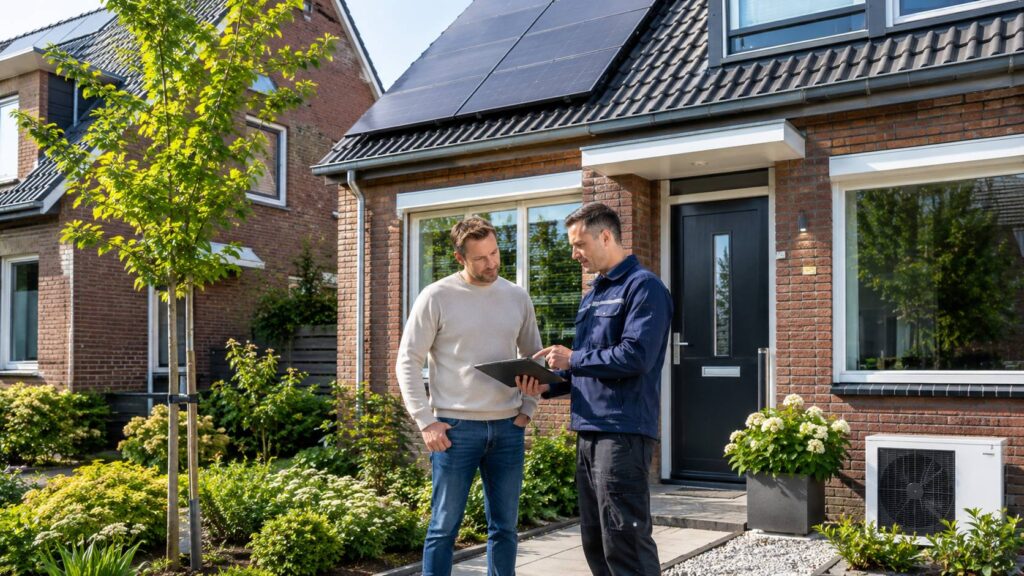 Duurzame Nederlandse woning met zonnepanelen en energieadvies voor subsidieaanvraag